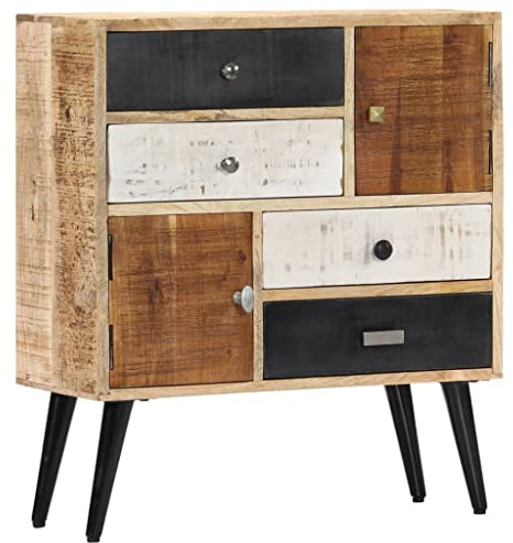 Coespram Sideboard Mangoholz 70x30x78 cm mit 4 Schubladen & 2 Türen Retro-Mittel-Jahrhundert Look Massivholz Anrichte für Wohnzimmer Küche Flur