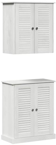 Yisssmeng Badezimmermöbel Set 2-tlg Weiß Antikweiß 67,5x34x80 cm aus massiver Kiefer & Spanplatte, platzsparend & rustikal für kleine Gäste WC, Handwaschbecken Umfeld