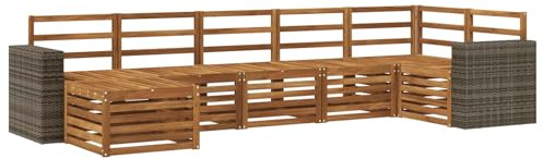 vidaXL Ecksofa Set 7 pcs Natur Massivholz Akazie, Entdecke Moderne Garten-Sofa Designs, gemütliche Möbel für Terrasse, Lounge für Patio-Komfort