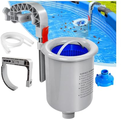 ZUSKYZU Oberflächenskimmer Pool, Höhenverstellbar, Ø18cm, mit Herausnehmbarem Filterkorb, für Aufstellpool und Aufblasbare Pools mit Luftring