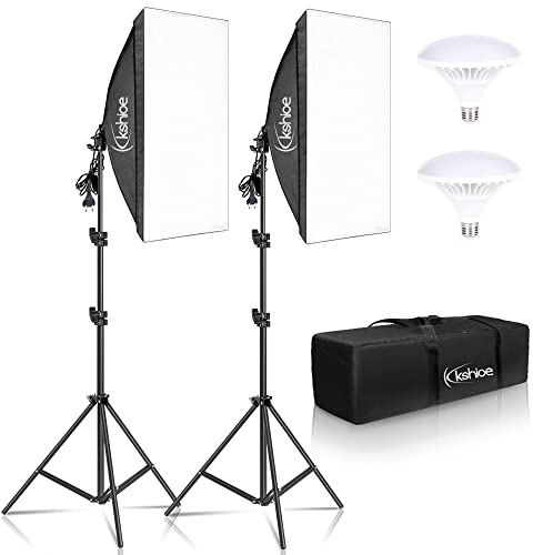 Bonnlo Luci Set Fotografico, 2 Softbox 50 x 70cm, 2 Led 5500K, 2 Supporti Portatili Regolabili e 1 Borsa portaoggetti, Set Fotografico, Luce per Streaming Dirette, Selfie Ritratto e Studio Fotografio