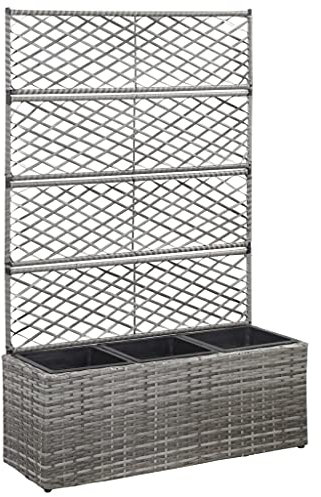 vidaXL Lit Surélevé en Treillis 3 Pots Bac à Plante Pot de Fleurs Jardinière Jardin Patio Terrasse Extérieur 83x30x130 cm Résine Tressée Gris