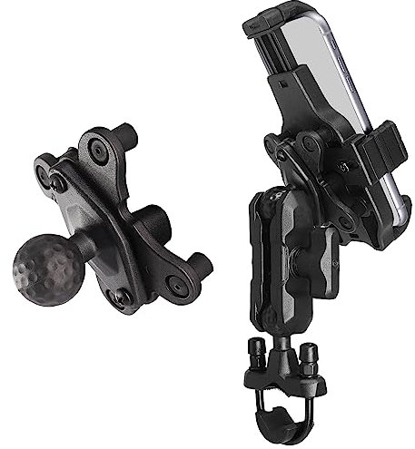 WINDFRD Motorrad-Handyhalterung mit Vibrationsdämpfer, Aluminiumarm und Basis, kompatibel mit iPhone 14 Pro Max/13/12, Galaxy S23+/23 und mehr, passend für Fahrradlenker und Harley Davidson