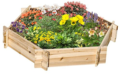Outsunny Hochbeet sechseckig DIY Pflanzkübel Pflanzkasten aus Holz für Garten Balkon Natur 100 x 92 x 16 cm