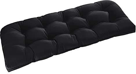 downluxe Outdoor Bench Cushion for Patio Furniture, Waterproof Tufted Overstuffed Porch Swing Cushions, Thick Outdoor Loveseat Cushions, 44 X 19 X 5, Black, Set of 1