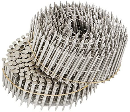 kimllier 3600 Count Coil Siding Nail Full Round Head Wire Collated Coil 15 gradi 1-3/4 pollici x .090 pollici Ring Shank 304 Chiodi di copertura della bobina dell'acciaio inossidabile