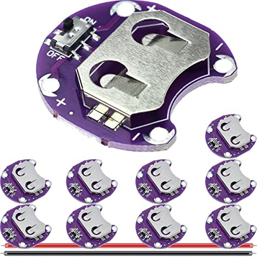 DAOKAI 10PCS Lilypad Portabatteria a bottone CR2032 con piccoli interruttori a levetta Modulo di montaggio batteria senza batteria per Arduino, con cavo 24AWG