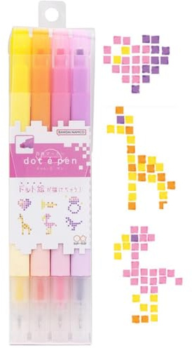 SUN-STAR DotEPen, Double Sided Water- Based marker Pen, Square Dot and Fine- Point Pen for Art, Coloring, Sketching, Illustrating, Set of 4, A Collection (Yellow, Orange, Fluorescent Pink, Violet)