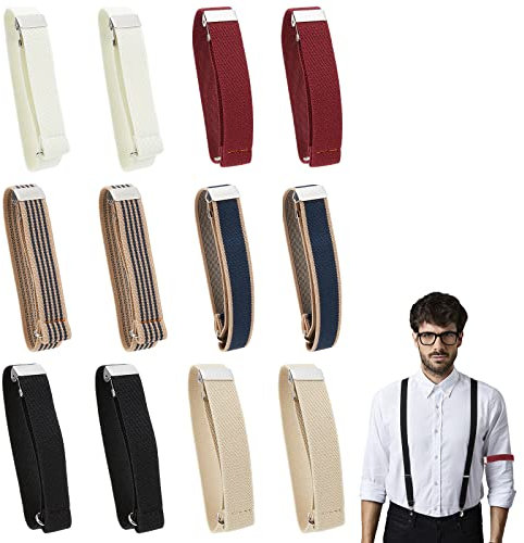 WEBEEDY 6 Pairs Elastic Anti-Slip Shirt Sleeve Holders Adjustable Armbands Sleeve Hold up Sleeve Bands Garters Elastic Arm Bands Suit Shirt Accessories for Women and Men (6 Colors)