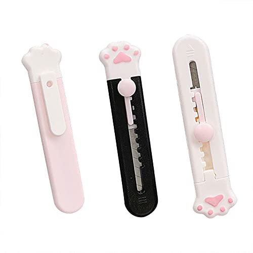 Mini Couteaux Utilitaires Rétractables Morceaux de Coupe en Forme de Patte de Chat Cutter Professionnel Cutter Pratique pour Bricolage Couper Emballages Papiers (3 pièces)