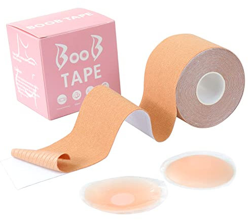 sularpek Boob Tape, Nastro Adesivo Seno, Cerotto Seno Adesivo, con 1 Paia Copri Capezzoli, Reggiseno Nastro Adesivo, per Riunito Prevenire Il Rilassamento Toracico