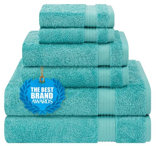 Cotton Paradise Juego de Toallas de 6 Piezas, 100% algodón Turco Suave y Absorbente para baño, 2 Toallas de baño, 2 Toallas de Mano y 2 paños, Juego de Toallas Azul Turquesa