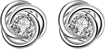 KnBoB Ohrstecker Modeschmuck, Damen Versilbert Ohrringe Schlicht mit Weiß Rund Zirkonia Ohrschmuck