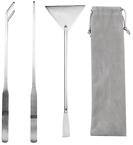 Aquascape, kit di attrezzi per acquario, 3 in 1, in acciaio inox, set di spatole per sabbia con sacchetto di flanella per la pulizia di acquari e piante acquatiche