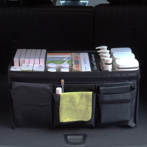 newaner Kofferraum Organizer, Kofferraumtasche, Faltbarer Kofferraum-Organizer mit Fach mit Deckel mit rutschfestem Klettverschluss, Auto-Aufbewahrungsbox mit mehreren Taschen und rutschfestem Boden