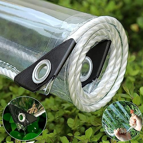 4X6ft Clear Tarp with Grommets,Transparent Heavy Duty Waterproof Tarpaulin Cover with Reinforced Edge,14Mil Thickened Tear Resistant Waterproof PVC Vinyl Tarp for Patio,Camping,Greenhouse
