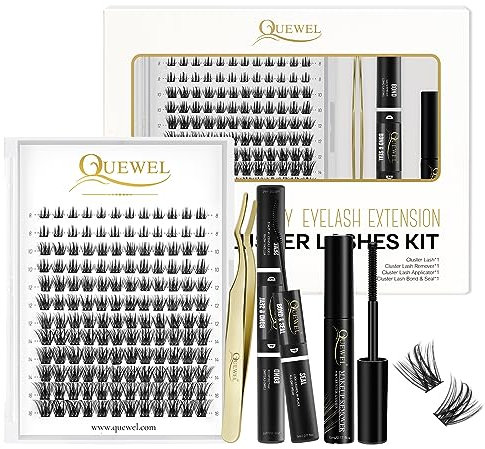 QUEWEL 144 Pcs DIY Wimpern-Extensions, Lash-Extension mit langanhaltenden Cluster-Lashes Bond und Seal, natürliche Lash-Cluster für Anfänger zu Hause (QU-H-DH-07)