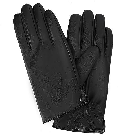 NOVBJECT Herren Lederhandschuhe Winter Full Hand Touchscreen Leder Fahren Klassische Warm Kaschmir Futter Outdoor Handschuhe (Schwarz, S)