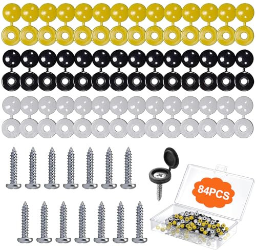 Fozuanei 84 Pieces Car Number Plate Fixing Kit, Screws & Caps, Yellow, Plastic, M5 x 0.8, Cap, Screw, Lubricated, Mechanical Fasteners, Vehicle Maintenance