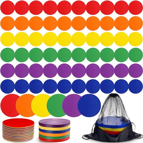 Tinideya TPE Floor Spot Markers Dots for Gym Flat Non Slip Spot Marker Dance Dot for Gym Sports Soccer Basketball Agility Training Field Marking Equipment(8 Inch,6 Colors,60 Pcs)