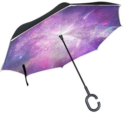 Universum Sternenhimmel Invertierter Regenschirm UV-Schutz Winddichter Umbrella Invertiert Schirm Kompakt Umkehren Schirme für Auto Jungen Mädchen Reise Strand Frauen