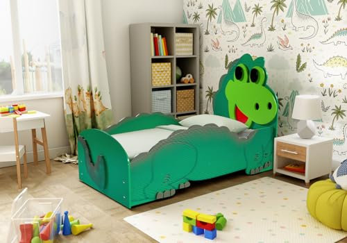 Faizee Möbel Dino Kinderbett in Grün Hochwertiges MDF Kinderzimmer Bett (205x97x120)