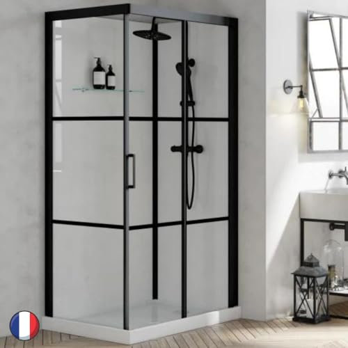 KINEDO Cabine de douche Brooklyn 110 X 80 Rectangle porte coulissante Noir