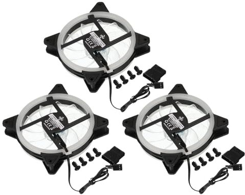 sourcing map 3Pcs RGB Computer Case Fan 600-1200RPM 120mm 3-4 Pin Red/Blue/Green/Pink/White LED Silent Cooling 15 LED 12V for Desktop Computer Radiators with Rubber Pads 4 Screws