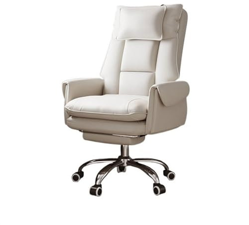 Bürostuhl Sofa Stuhl Für Freizeit, Komfortable Sitzende Bürostuhl, PU Leder Drehstuhl, Computerstuhl Liegen Für Zuhause Drehstuhl (Color : Beige)