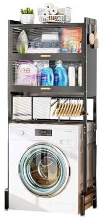 Estante para Lavadora, Mueble para Lavadora de Carga Superior, Estante para baño sobre Lavadora, lavadoras de Altura Ajustable para baño, Cocina, lavadero, Blanco, A