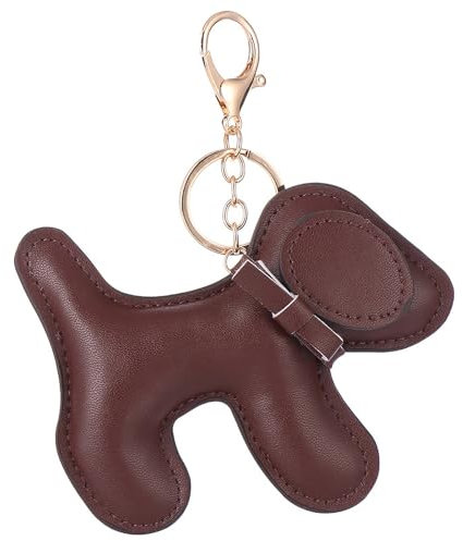 SHYCown Hunde-Leder-Schlüsselanhänger, Taschenanhänger, Geldbörsen-Dekoration, Braun, Medium