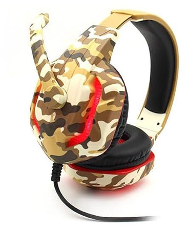 PRENDELUZ Cascos Gaming Profesional marrón para Juegos, Auriculares Camuflaje