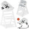 hauck Alpha Plus Newborn Set mit Premium Bouncer Light Grey - Baby Holz Hochstuhl ab Geburt mit Liegefunktion - extra flacher Aufsatz für Neugeborene & Baumwoll Sitzpolster - Weiß
