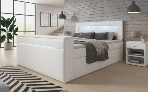 Luxusbetten24 Boxspringbett Reposito mit TV Lift, USB, LED und Stauraum 140x200 Weiß H2