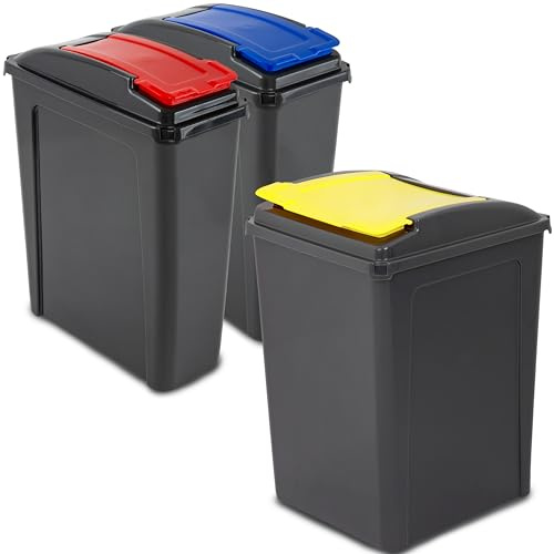 1x50L 2x25L Mülltonne Schwarz-Gelb-Blau-Rot Mülleimer Küche 3 3fach 50l Bin