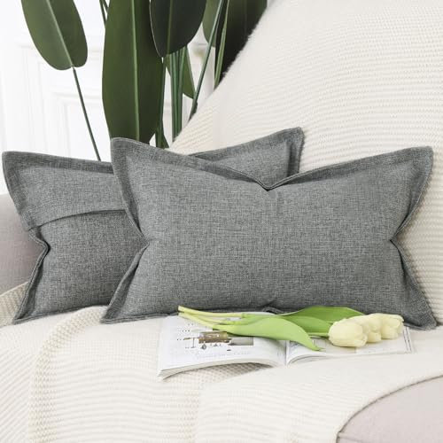 Madizz 2er Set Polyester Leinen Kissenbezügen mit breiter Kante Weiche dekorative Kissenbezüge für Sofa Schlafzimmer Kissenhülle Grau 40x80 cm Rechteckig
