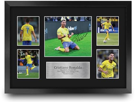 HWC Trading FR A3 Cristiano Ronaldo Al Nassr Gedruckte Memorabilien Signiertes Autogramm Fotodisplay für Fußball Anhänger und Fans - A3 Gerahmt