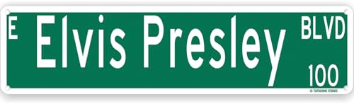 ElvisPresleyStreet Straßenschild mit Las Vegas-Thema, 40,6 x 10,2 cm, Blech-Wanddekoration, Sin City, Glücksspiel, Hauptstadt, Neon-Stadt, The Strip, Garage, Zuhause, Bar, Dekoration
