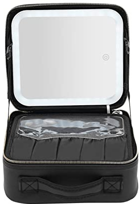 FUROMG Make Up Tasche Reise Schminkkoffer Spiegel Verstellbar Licht Organizer Schminktasche Make Up Bag Schminktasche Mit Spiegel Und Licht (Schwarz)