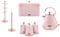 Tower Cavaletto Pink Pyramid Kettle, Bread Bin, Set of 3 Canisters, Mug Tree & Towel Pole. Matching Set of 7 Kitchen Items in Pink & Rose Gold