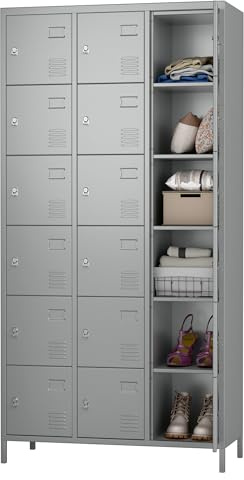SUPEER Armoire en métal avec 18 Compartiments,Gris Clair