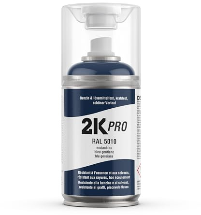 2K PRO 2K Spraydose 250ml - 2 Komponenten Sprühlack, Schnelltrocknender Spritzlack, UV-Beständig, Stoss- und Kratzfest | RAL5010 - Enzianblau Glanz