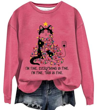 Damen-Sweatshirt, Weihnachtstop, Damenkleidung, bedruckt mit Aufschrift I'm Everything's I'M And That's, bedruckt, Rundhalsausschnitt, lang, trendiger modischer Pullover, rose, M