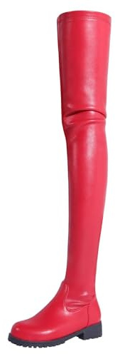 Stivali Alti Fino alla Coscia Donna,Moda Tacco Basso Spesso,Cerniera,Invernali Elasticizzati sopra Il Ginocchio Comodi Stivali Combattimento,Stivali Lunghi Motociclista,Rosso,38 EU