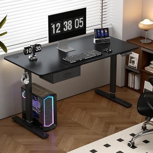 mcc direct Electric Standing Desk, Sit Stand Table, Height Adjustable Electric Standing Computer Desk with Desk Drawer for Home Office(140cm X 60cm, Black)-Easton