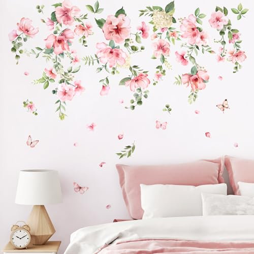 Decvictor Adesivi Murali Fiore rosa Adesivi da Parete 10 Fogli Primavera Giardino Fiori Adesivo Muro Decorativo per Soggiorno Camera Letto Divano Corridoio Muro Armadietto Cassetti