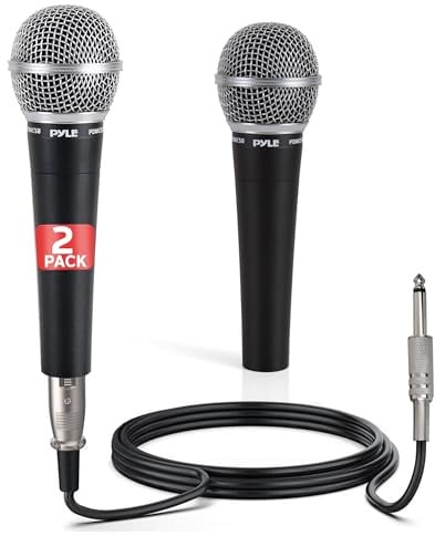 Pyle Microfono Professionale Dinamico - Confezione di 2 Microfoni a Mano Unidirezionali con Filtro Anti-Pop Integrato, Alta Uscita di Segnale, Cavo Audio XLR di 15 piedi, Ideale per Palchi