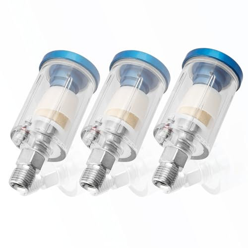 Bestgle 3 Packs Water Oil Separator Filter, 1/4'' NPT Inlet and Outlet Airbrush Filter Moisture Separator for Air Line Compressor Fitting Spray Gun