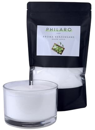 Philaro Kerzensand mit Duft - Green Apple - 400g inkl. 4 Dochte in vier Duftvarianten - Kerzengranulat - Aromasand - Kreative DIY Kerzen - Kerzenalternative