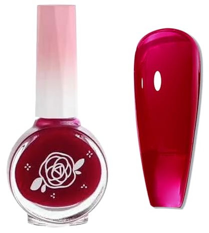 Wine Red Nail Polish - Translucent Jelly Nail Polish - Cherry Red nail Varnish Quick Dry - 60 Seconds Nail polish No Bake UV - Long Lasting Burgundy nail Polish Elegant for Women